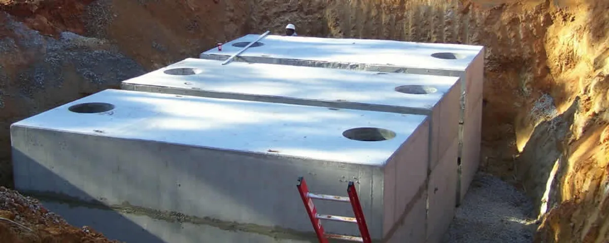 Septic tank installation site with a newly placed concrete tank in Fort Collins, CO